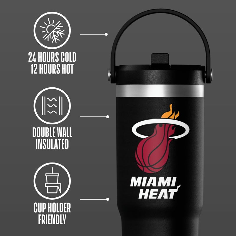 Hydrapeak x NBA Officially Licensed Miami Heat 32oz Nomad Stainless Steel Tumbler with Handle and Straw Lid, Leakproof Water Bottle in Limited Edition Collector's Gift Box - Image 3